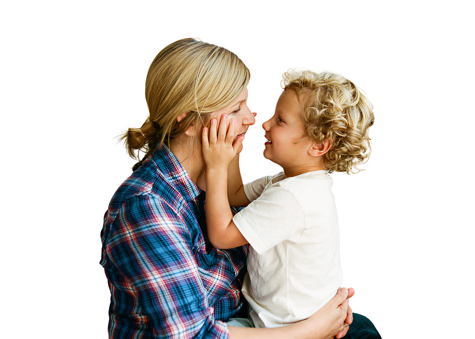 Parent and child smiling together